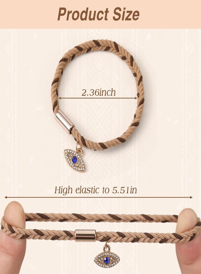 SYGY 6 PCS Hair Ties Bracelets for Women, Boho Hair Ties for Thick & Thin Hair, Elastic Hair Bands That Double as Stylish Jewelry, Dual-Use Stretch Bracelets, Hand-braided Ponytail Holders, Evil Eye Theme - Image 3